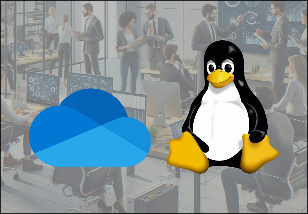 The OneDrive and Linux logos.